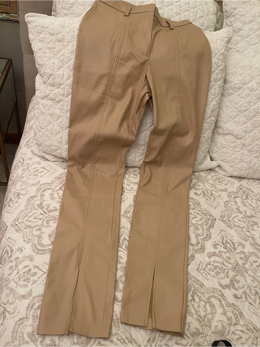 Jason Wu Neutral Beige Faux Leather Zipper waist pants